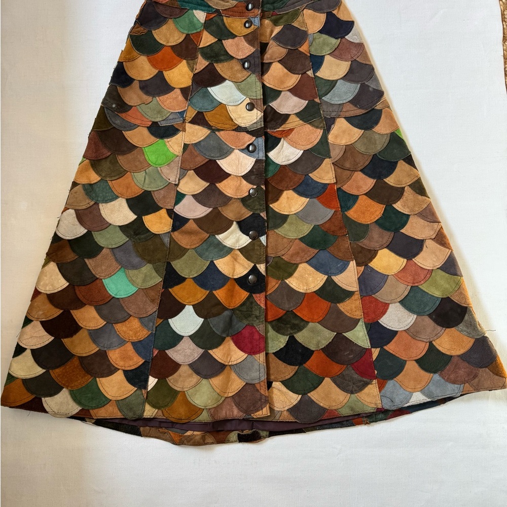 Multicolor Patchwork Skirt Suede Leather